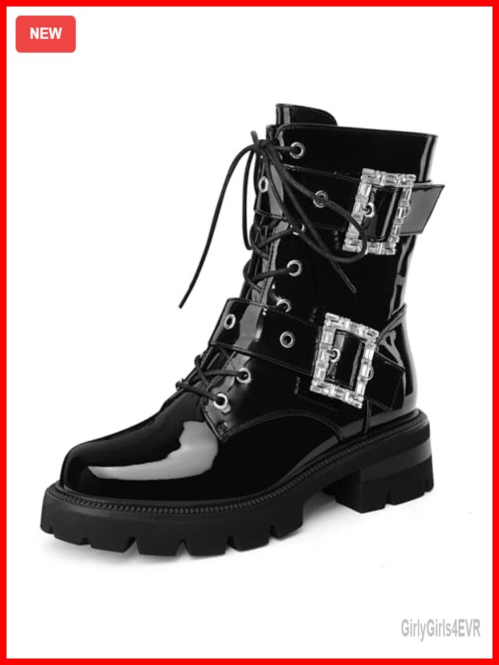 Patent Leather Platform Heel Combat Boots Goth Booties Lug Sole